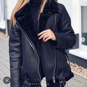 Pre owned Zara black faux suede shearling jacket